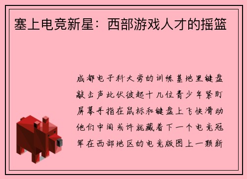 塞上电竞新星：西部游戏人才的摇篮